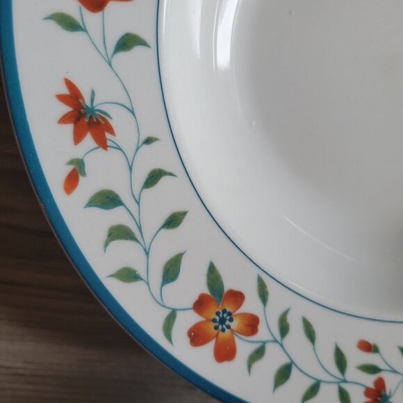 2 MSE Banded Floral Martha Stewart Blue Trim Orange Flower Soup Cereal Bowls - Picture 3 of 5